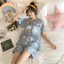 Bộ Đồ Ngủ Nữ Mùa Hè Ngắn Tay Quần Short Kích Thước Lớn Rời Băng Lụa Cổ Chữ V Hoạt Hình Dễ Thương Rời Loungewear Phù Hợp Với