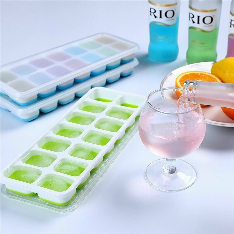 Khay làm đá silicon 14 ô có nắp đậy, Khay làm đá viên, Khuôn Làm Đá Tủ Lạnh Bảo Quản Chống Mùi