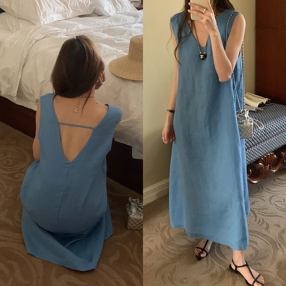 Váy không tay cổ chữ V Fat MM vỏ rộng, phù hợp mọi size, mát mẻ mùa hè