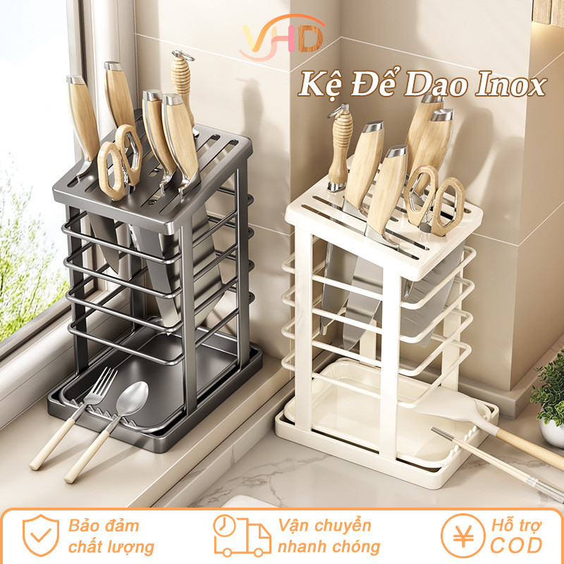 Kệ Để Dao Inox Cao Cấp - Thiết Kế Thoáng Khí, Có Khay Hứng Nước Chống Han Rỉ, Giúp Góc Bếp Gọn Gàng & Sạch Sẽ