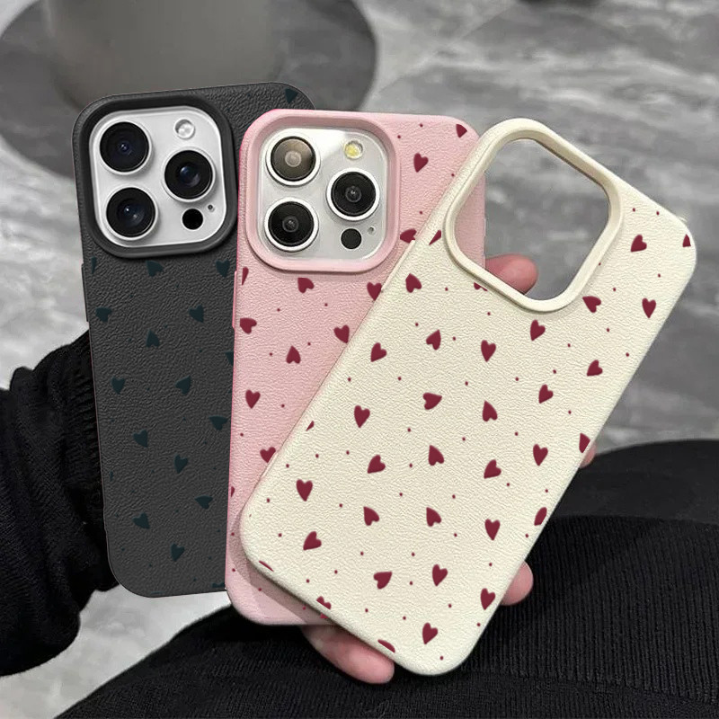 Ốp Lưng Cho iPhone 14 Plus 13 12 Pro Max Little Love Heart Da PU Sang Trọng Mềm Matte Cover