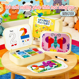 【BabyJoy】Đồ chơi miếng ghép hình học sáng tạo,250 khối xây dựng,giúp bé phát triển tư duy và tương tác cha mẹ