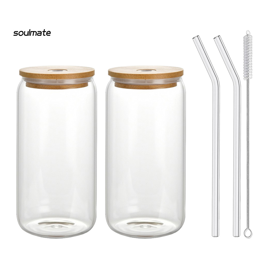 Linh hồn| Cốc uống có ga Ống hút Mason Jar Glass có nắp gỗ Hợp thời trang 500ml Thủy tinh Borosilicate Mason Jar Tumbler có nắp gỗ Ống hút – Hoàn hảo cho đồ uống Soda cho Southeas