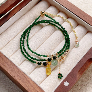 Vòng tay ba vòng đá xanh lục spinel cực mịn, chất lượng 14k