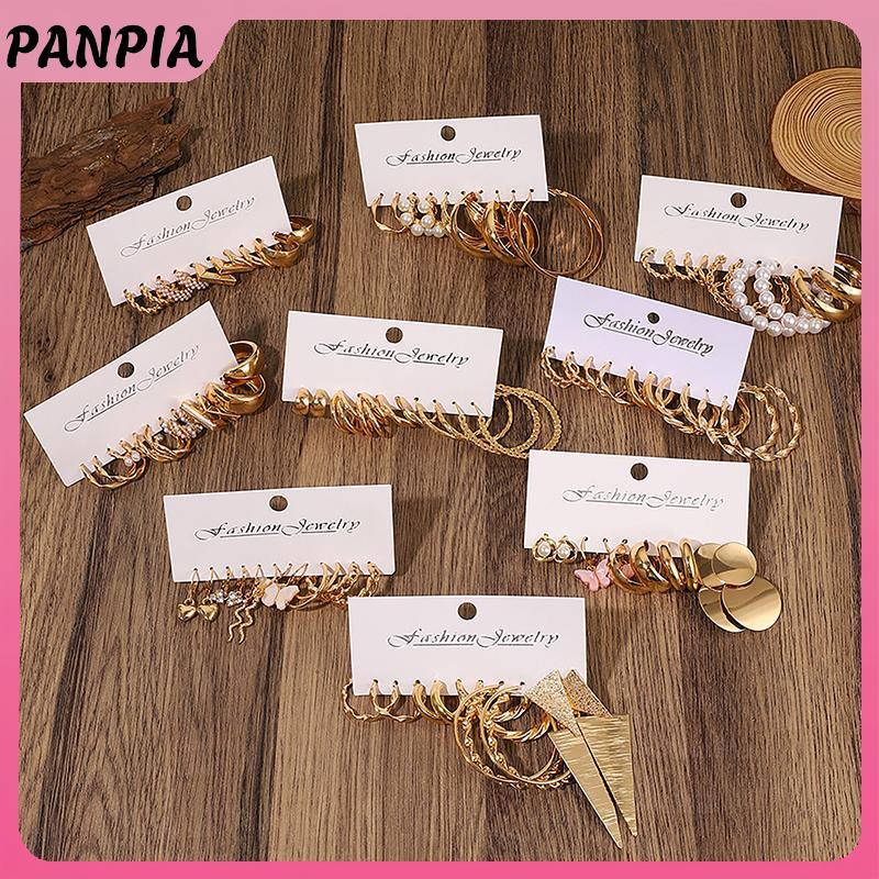 Bông tai hình học vintage màu vàng, ngọc trai và hợp kim, phù hợp dự tiệc và thời trang đơn giản