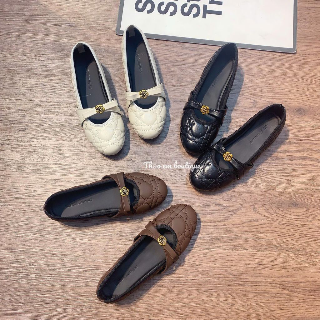 [Thảo Em - BH993] Giày búp bê nữ đế bệt da lì mềm quai nơ hoa trà sang chảnh tiểu thư [QCCC]