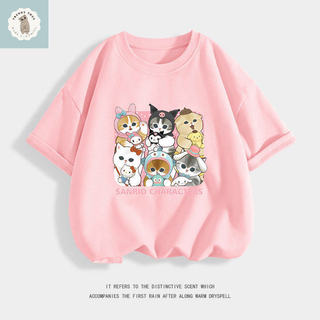 Áo thun Mofusand Shark Cat dành cho bé gái, cỡ vừa đến lớn, với hình ảnh chú mèo Sandy đáng yêu của Sanrio.