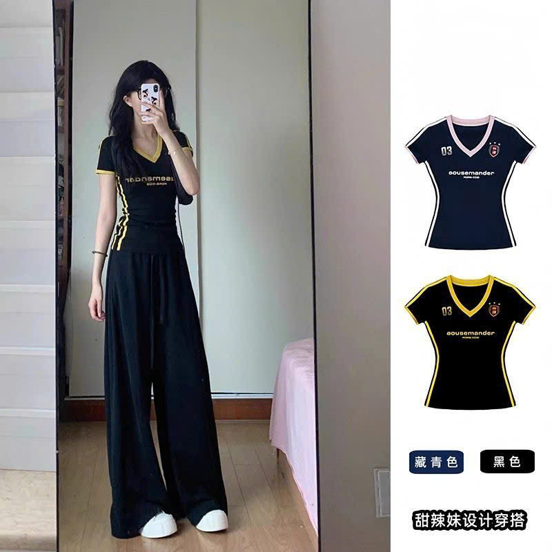 Áo thun cộc tay cổ V ôm body tôn dáng phong cách thể thao hottrend XIMIMI SP432