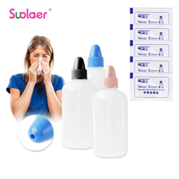 Suolaer 250ML Nước Rửa Mũi Bình Rửa Áp Lực Tưới Mũi Cho Người Lớn & Trẻ Em Với 5 Gói Muối Rửa Mũi