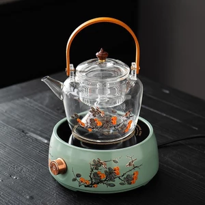 Bếp Hồng Ngoại Vỏ Gốm Sứ Họa Tiết Chim Cây Hồng Dùng Cho Bàn Trà Đạo