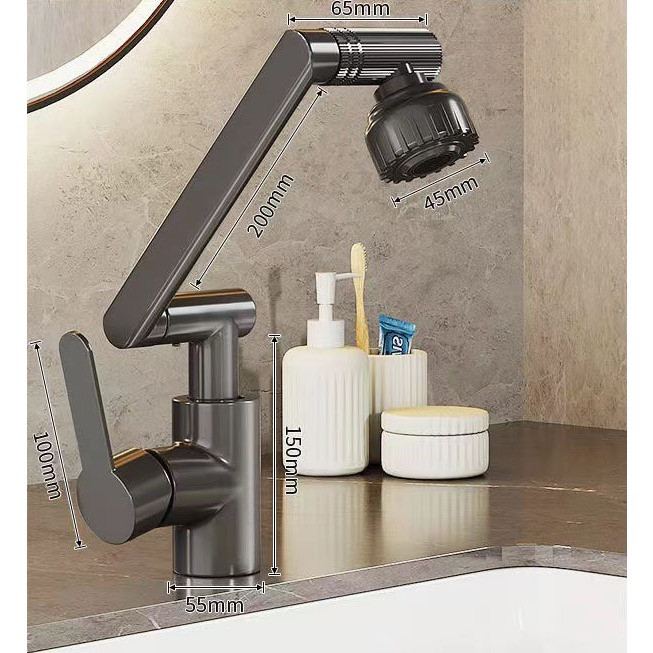 Vòi lavabo đồng thau, vòi nước chậu rửa mặt nóng lạnh đa chiều xoay 360 độ thông minh sang trọng và tiện dụng