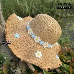 Mũ chống nắng IFASIN họa tiết hoa vành lớn, thiết kế đơn giản thoáng khí, phụ kiện hoàn hảo cho ngày đi biển.