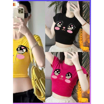 Áo Croptop Nữ In Hình Mặt Mèo Dễ Thương, Áo Croptop Nữ Form Ôm Cá Tính, Áo Thun Croptop Ngắn Nữ Xinh Điệu alohashop91