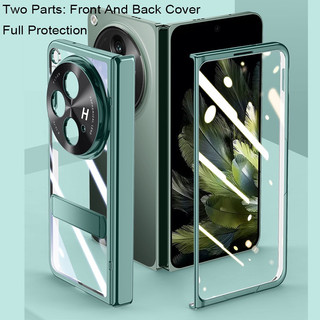 Chống nhìn trộm HD Màn hình kính phía trước Mạ bảo vệ Cear Vỏ lật bản lề cứng OPPO Find N3 FindN3 Fold 5G Giá đỡ vô hình Vỏ điện thoại bảo vệ toàn diện
