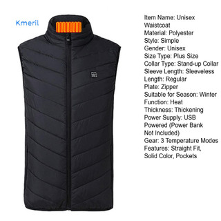 Áo ghi lê USB unisex sợi carbon, giữ nhiệt điện với 3 mức nhiệt và 2 vùng sưởi ấm, chống gió, phù hợp sử dụng ngoài trời
