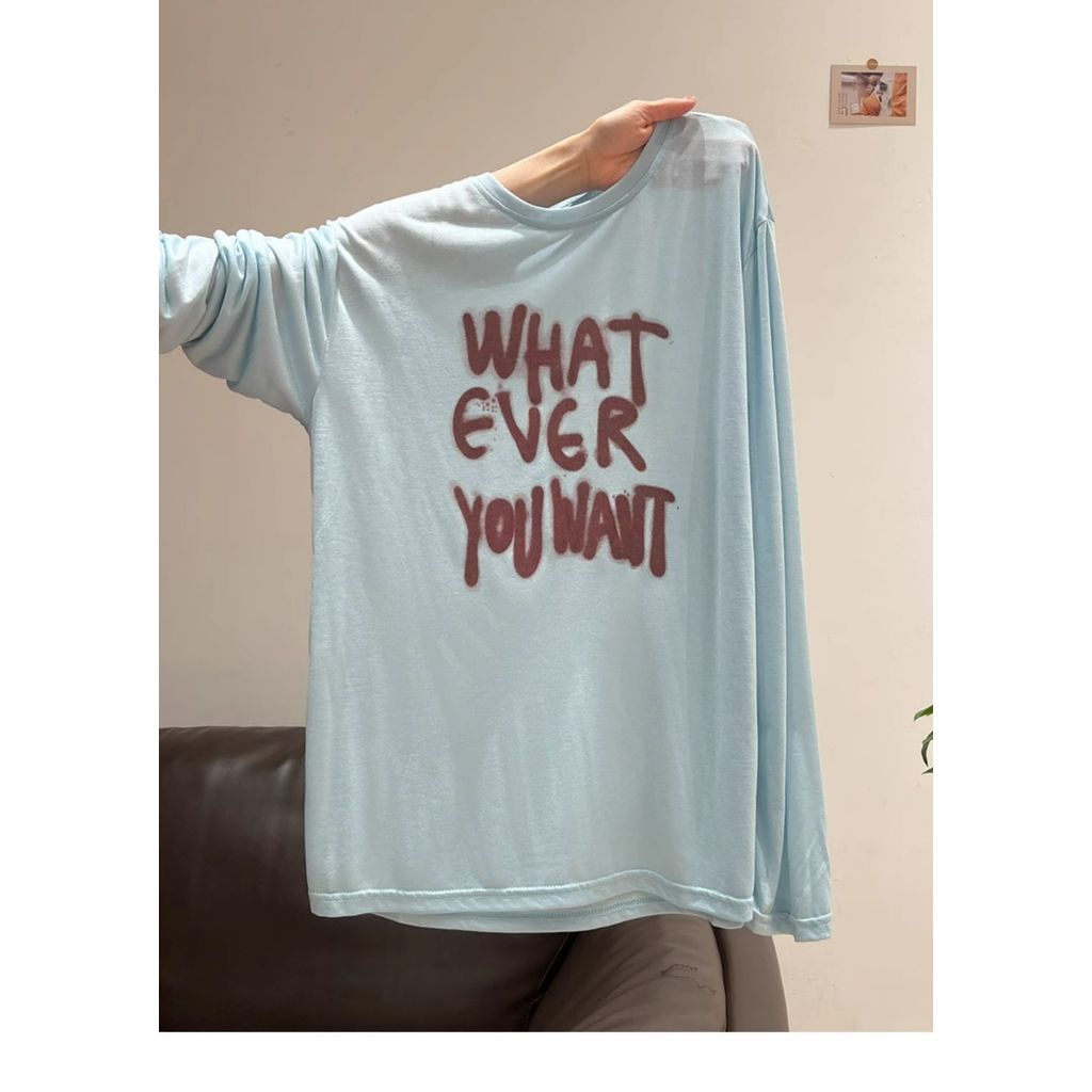 Milyfashion Loose Size Lớn Chữ Graffiti Dài Tay T Nhẹ Phù Hợp Với Tất Cả Trận Đấu Áo Chống Nắng Top Nữ