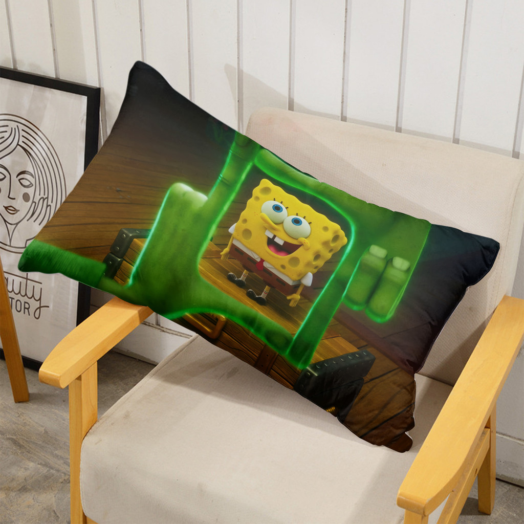The SpongeBob Movie Search for SquarePants Vỏ gối Polyester hình chữ nhật một mặt, Máy giặt được, Thích hợp để trang trí phòng khách giường Sofa (Không bao gồm lõi)