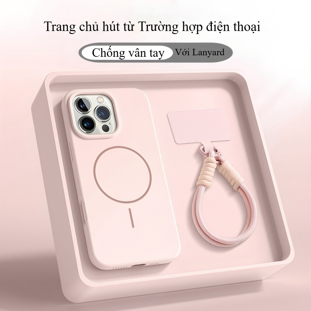Ốp lưng silicone từ tính chống sốc cho iPhone 17 Air 16 15 14 13 12 Pro Max 11 kèm dây đeo