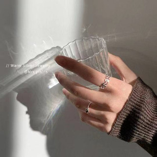 Nhẫn Bạc Trái Tim Rỗng Điều Chỉnh Được, Phong Cách Hàn Quốc Cá Tính Thời Trang