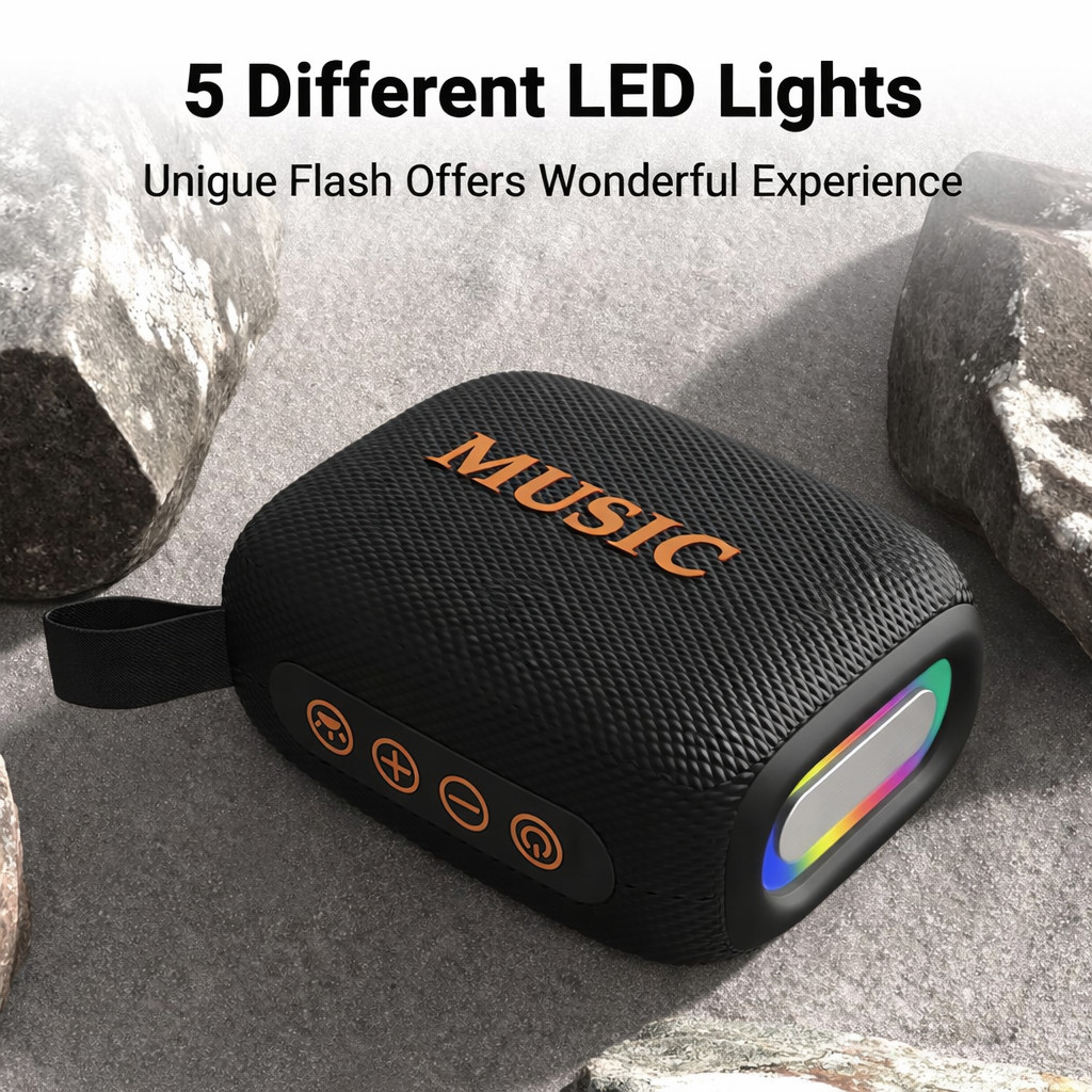 Loa Bluetooth không dây, loa di động chống nước IPX5 có đèn, BT5.3, pin 1800mAh, phát nhạc 10 giờ, âm thanh mạnh mẽ, phù hợp cho ngoài trời/trong nhà/du lịch