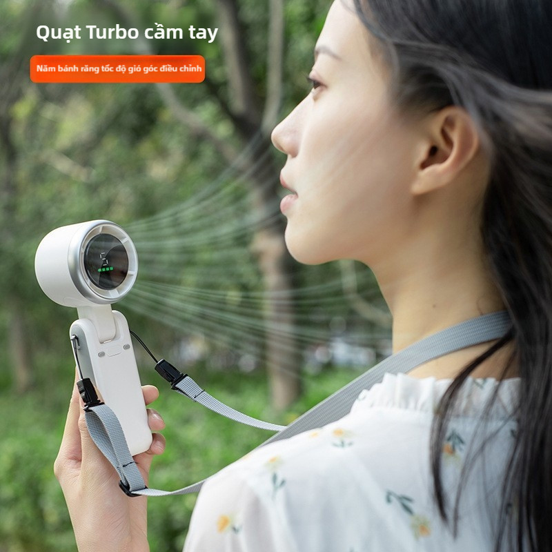 【Bán chạy】Quạt cầm tay tua-bin: Gió mạnh, 5 cấp tốc, hiển thị số. Mini đeo cổ, gấp gọn tiện lợi!