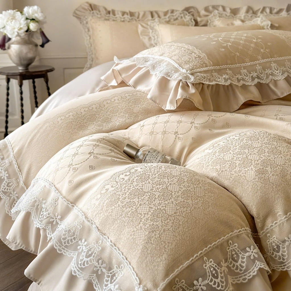 ST167- Set vỏ chăn ga gối phi lụa 4 món Jacquard tiểu thư mang phong cách tinh tế sang trọng Luxury