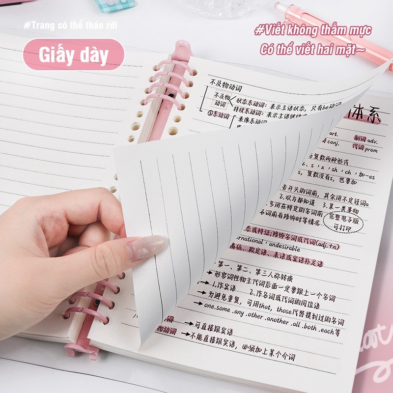 Sổ còng A5 bìa trong suốt PVC, vở kẻ ngang thay giấy linh hoạt tặng sticker decor tiện lợi