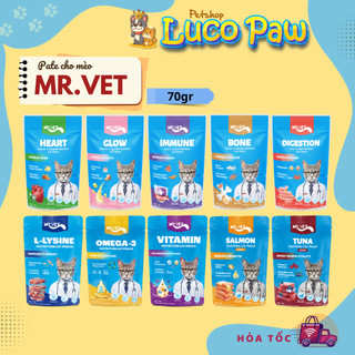 Pate Cho Mèo Mr. Vet Gói 70g Bổ Sung L-Lysine Và Omega 3 Hỗ Trợ Miễn Dịch