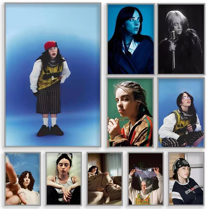 Ca Sĩ Nổi Tiếng Billie Eilish Thời Trang Ngôi Sao Chân Dung Canvas Tranh Nghệ Thuật Nhà Trang Trí Tường Canvas Poster