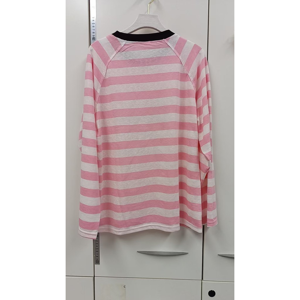 Milyfashion Áo Sơ Mi Form Rộng Cổ Chữ Nhật Tay Raglan Sọc Dài, Thích Hợp Mặc Cùng Quần Nữ