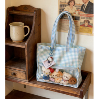Túi Tote nữ nylon trong suốt màu xanh tối giản của Nhật Bản
