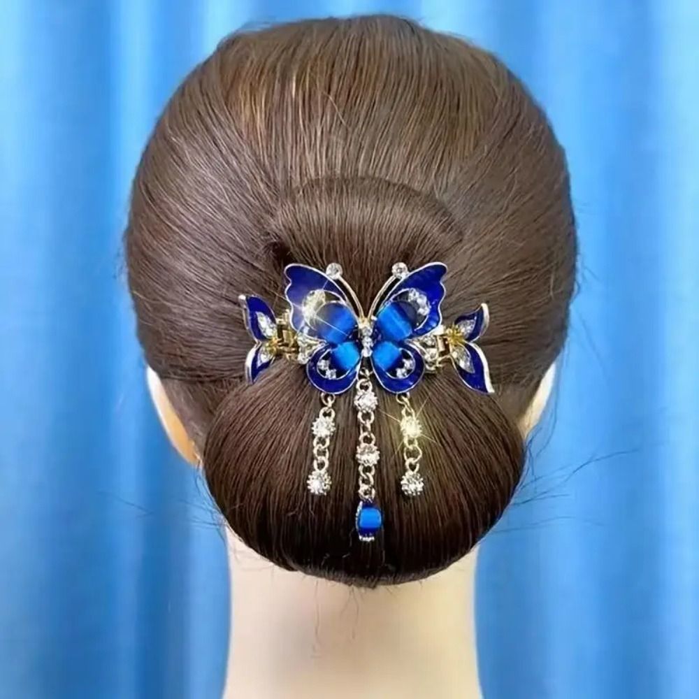 FEDAOG Kẹp Tóc Bướm Kim Cương Giả, Trang Trí Tua Rua Thiết Kế Thanh Lịch Kẹp Tóc Tua Rua Bướm, Thời Trang Phong Cách Dân Tộc Kích Thước Nhỏ Kẹp Tóc Bướm Mũ Nữ