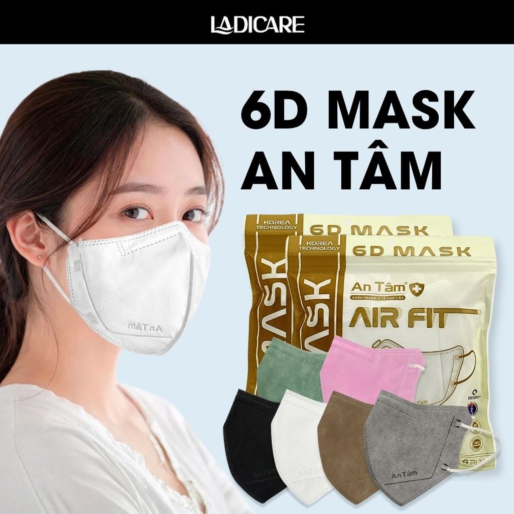 Khẩu Trang 6D AN TÂM Chính Hãng 4 Lớp Ôm Mặt, Siêu Chống Nắng Ngăn Khói Bụi