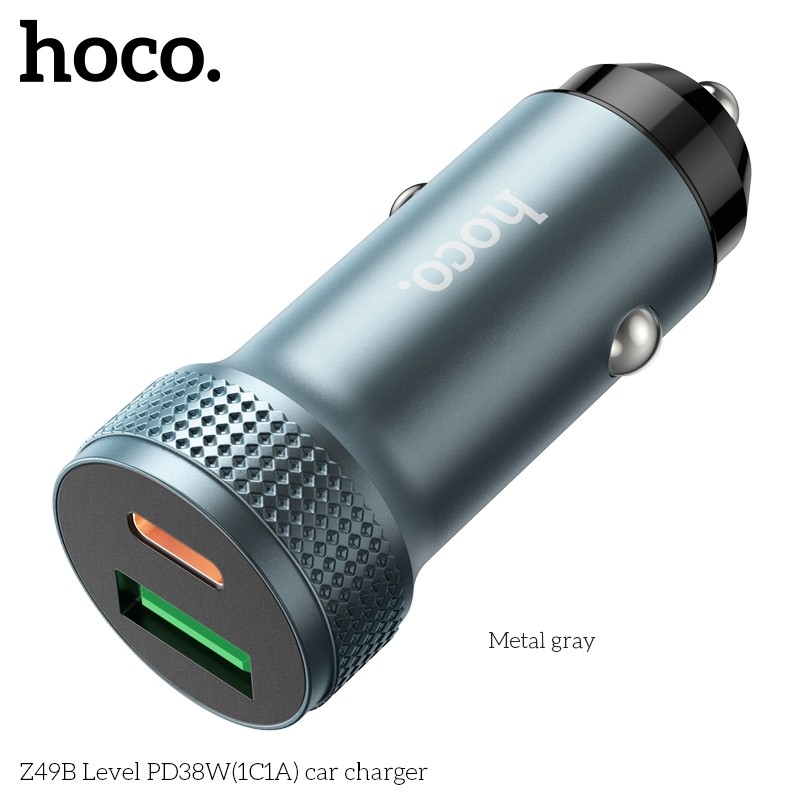 Tẩu sạc nhanh 38W Hoco Z49B dung cho ô tô, 2 cổng Type C + USB, PD20W + QC3.0, nhỏ gọn