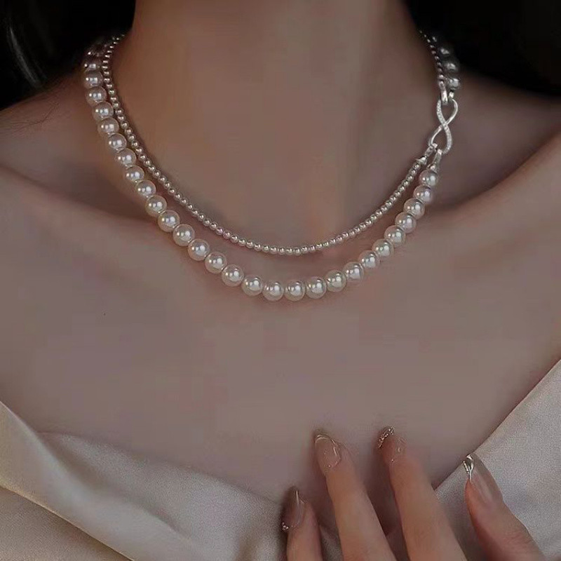 Phụ kiện cổ mới về dành cho nữ: Vòng cổ nhiều lớp ngọc trai hai sợi thủ công thời trang, không cần thời trang