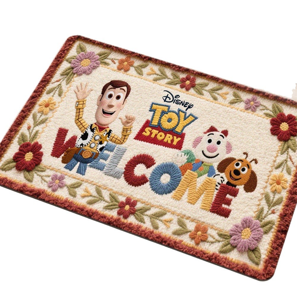 [Hàng có sẵn] Thảm chùi chân chữ “WELCOME” phong cách hoạt hình – chống trượt, êm mềm, dùng cửa ra vào/đầu giường, dễ vệ sinh