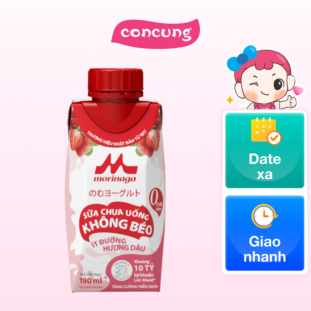 Sữa chua uống không béo ít đường hương dâu Morinaga 190ml