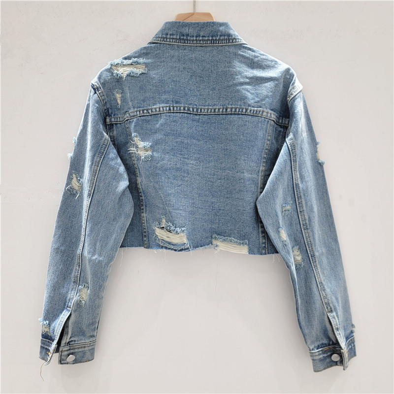 Áo Khoác Denim Phong Cách Retro Xuân Thu Mới với Huy Hiệu Dán Nhãn, Thời Trang Đường Phố