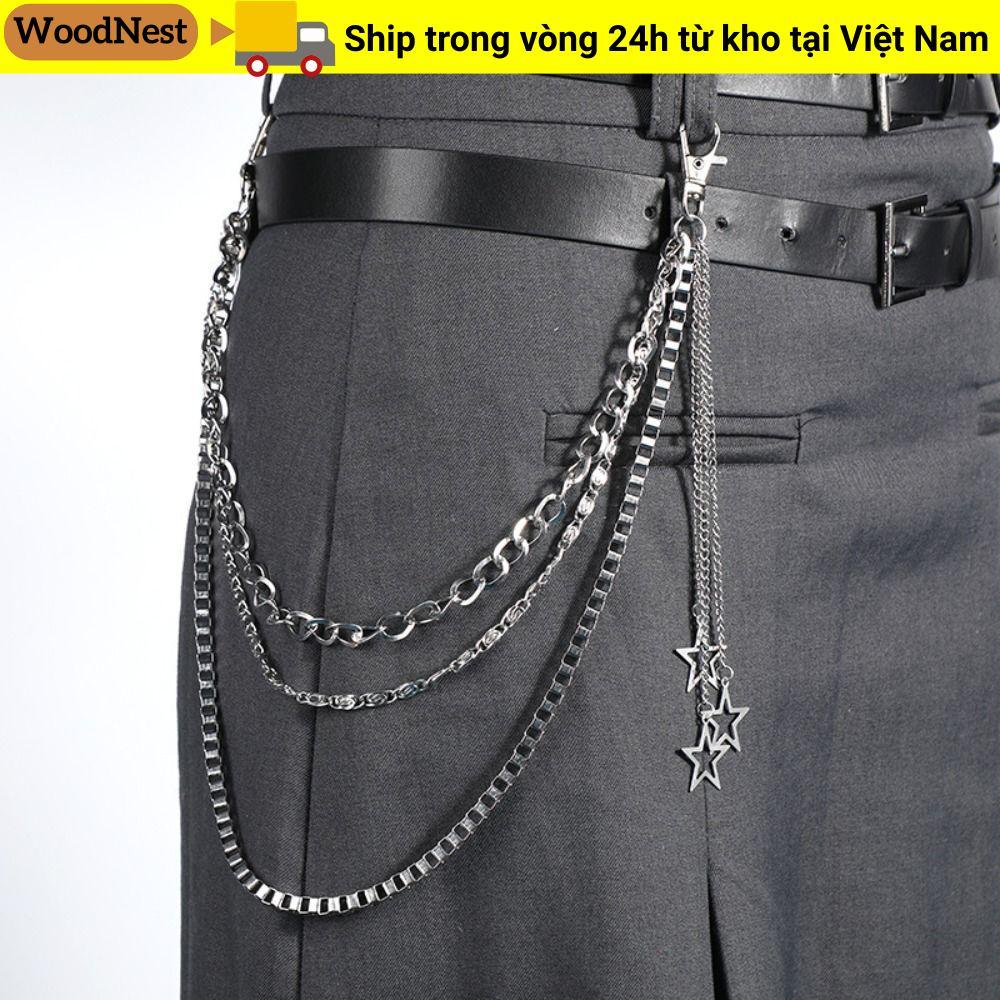 Dây chuyền và thắt lưng đa dạng: Túi rue Woodnest, thắt lưng ngôi sao Gothic, phù hợp với quần jeans phong cách Harajuku Hip Hop