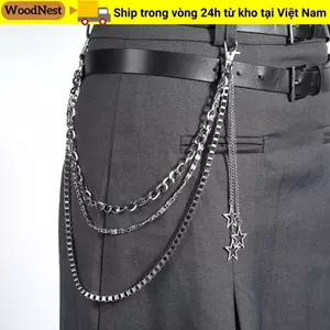 Dây chuyền và thắt lưng đa dạng: Túi rue Woodnest, thắt lưng ngôi sao Gothic, phù hợp với quần jeans phong cách Harajuku Hip Hop