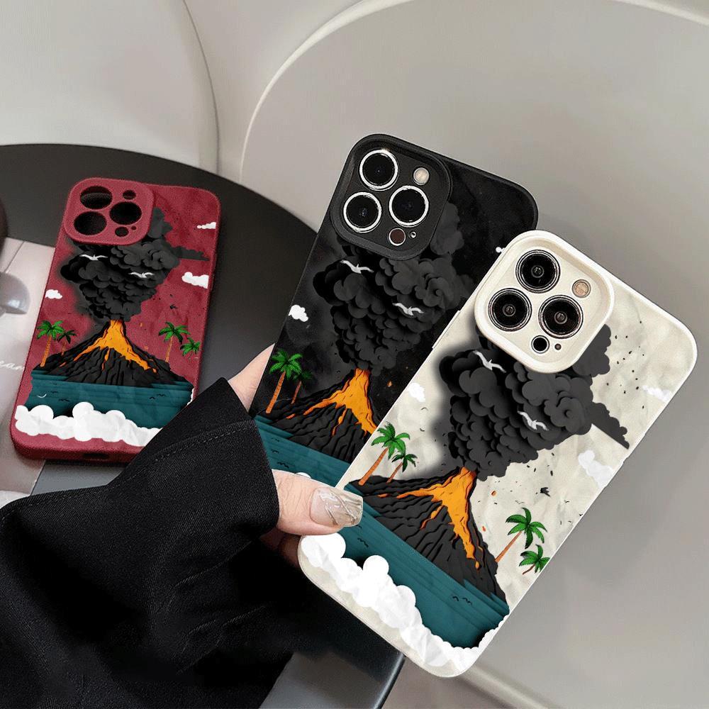 Núi lửa phù hợp với iphone 17/16/12/13 nếp gấp 3 chiều 11/15promax vỏ điện thoại