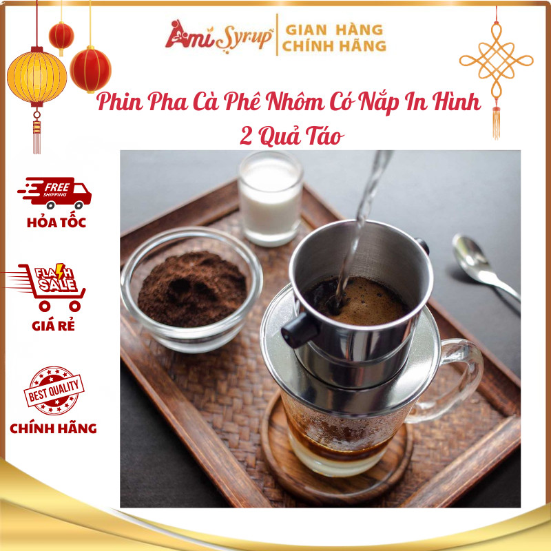 Phin Pha Cà Phê Nhôm Có Nắp In Hình 2 Quả Táo Nhỏ Gọn Dễ Sử Dụng