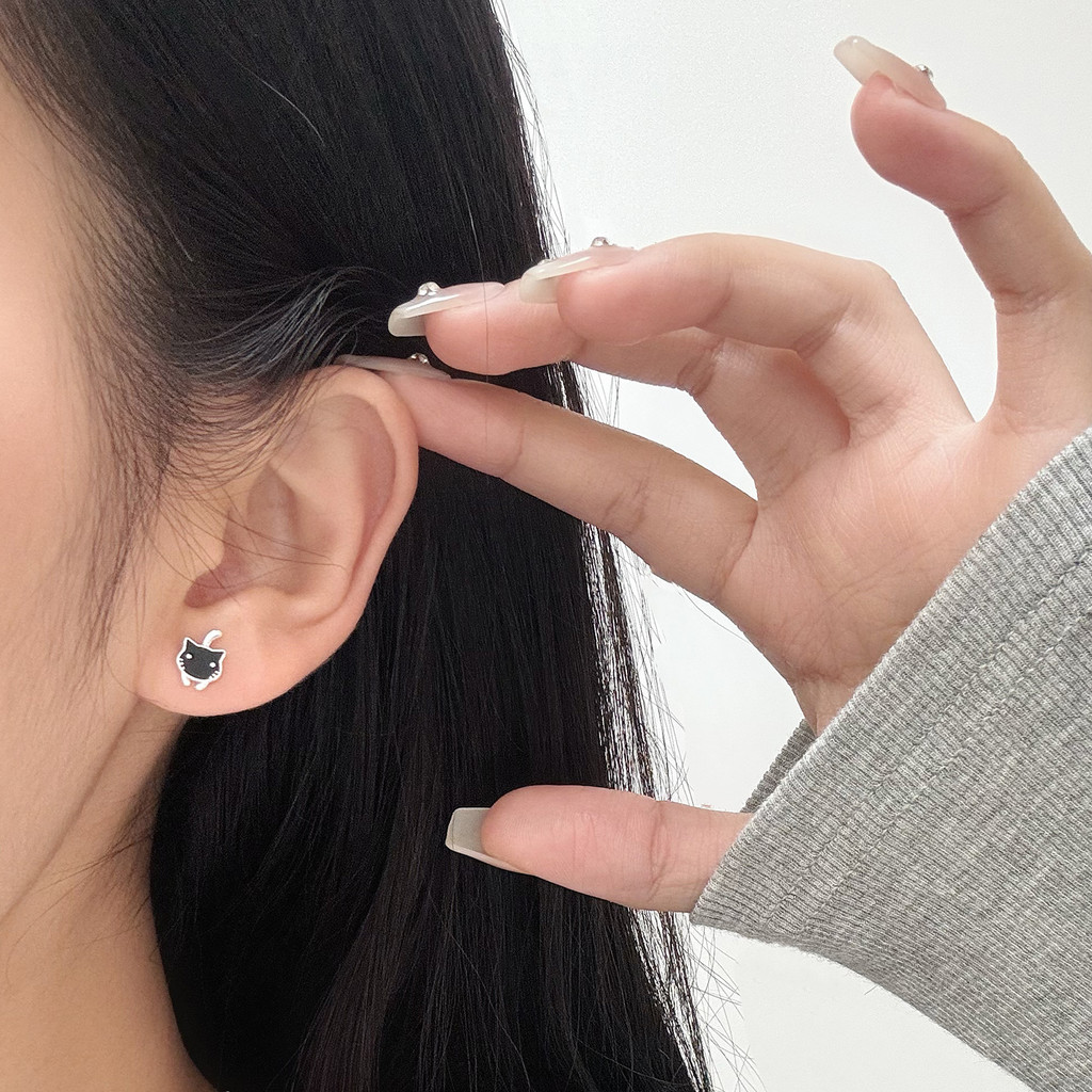 Bông tai mèo con dễ thương bạc s925