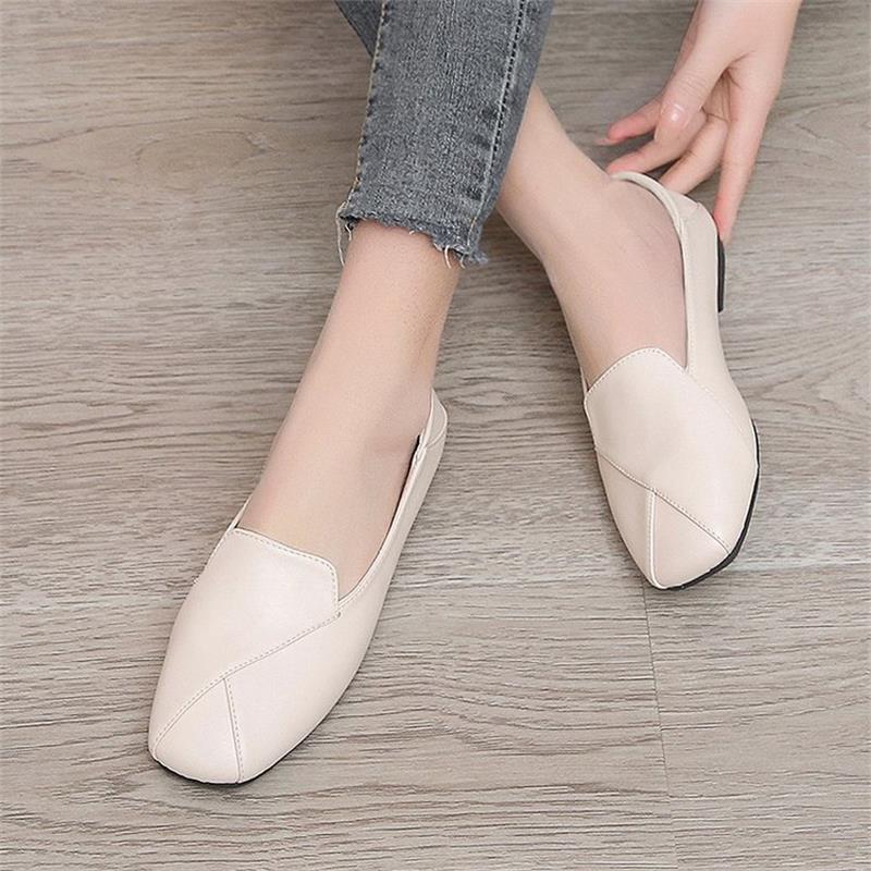 Retro Lười Một Chân Vuông Ngón Chân Nữ Mùa Xuân Hợp Thời Trang Đế Bằng Phù Hợp Với Giày Làm Việc SXHG