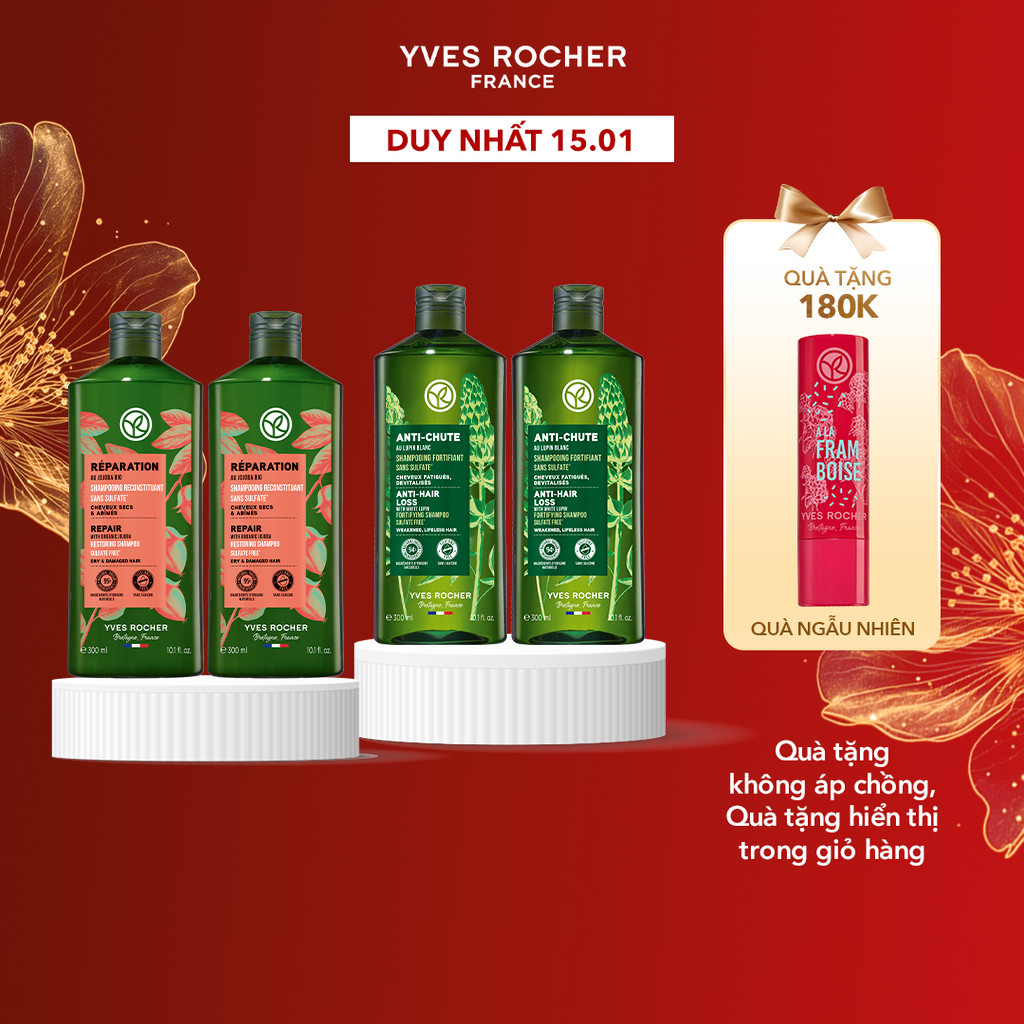Combo 2 dầu gội thiên nhiên không Sulfate không Silicone Yves Rocher 300mlx2 (nhiều phân loại)