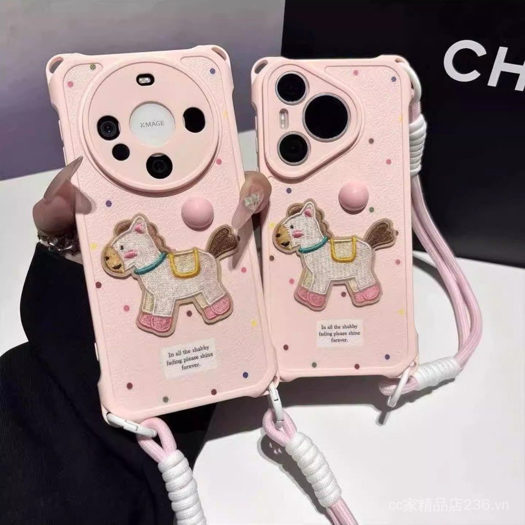 Chấm Bi Màu Hồng Pony Thích Hợp Cho iPhone17 / 16promax Ốp Điện Thoại 15 / 14 / 13P70 Dây Buộc Dễ Thương