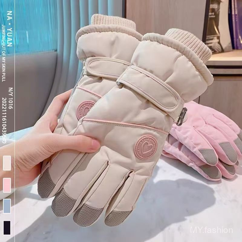 Găng tay nữ chống trơn trượt, kháng nước, lót lông cừu, giữ ấm khi ra ngoài mùa đông