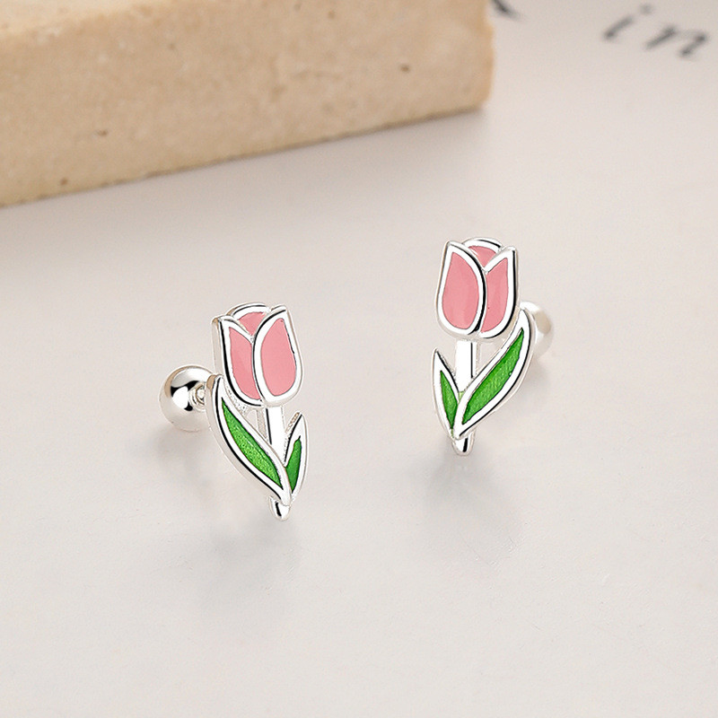 Bông tai ren hoa tulip bạc s925