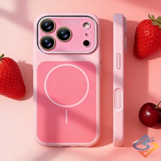 Ốp Điện Thoại Từ Silicon Lỏng Vuông Hoa Hồng Hồng Mới Cho IPhone 17 Pro Max 16 Pro Max 15ProMax Ống Kính Cửa Sổ Lớn Mặt Sau Cứng Vỏ Chống Sốc