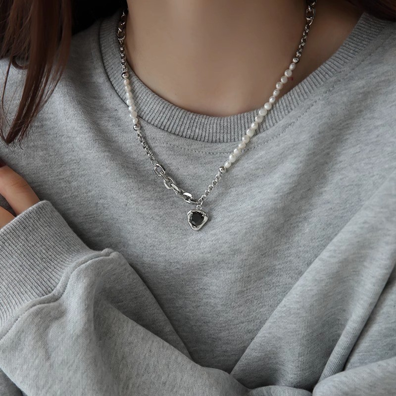 Vòng cổ trái tim ghép ngọc trai tự nhiên